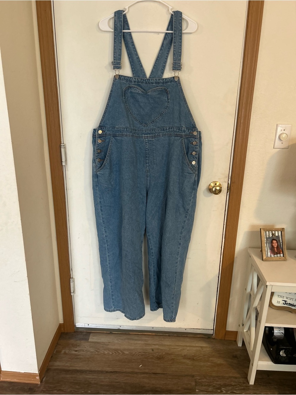 Shiny by Nature Plus Size XL wide leg denim overalls heart pocket